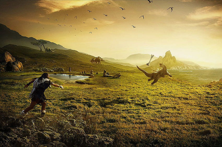 Prehistoric dino games by L. Claret R. LeBrun, Manipulation, Nature, Prehistoric Landscape HD wallpaper