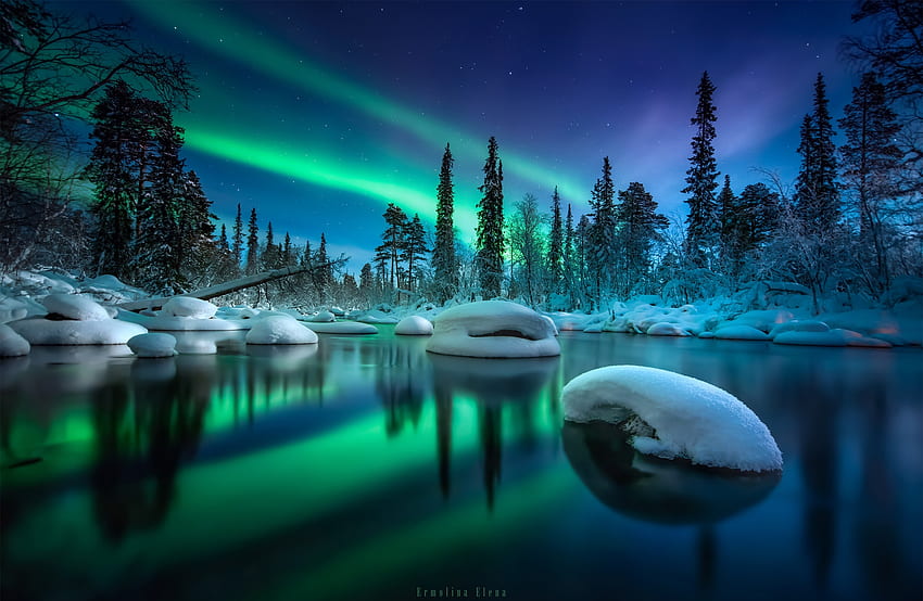 Aurora boreal, Natureza, Carélia, Norte, luzes papel de parede HD