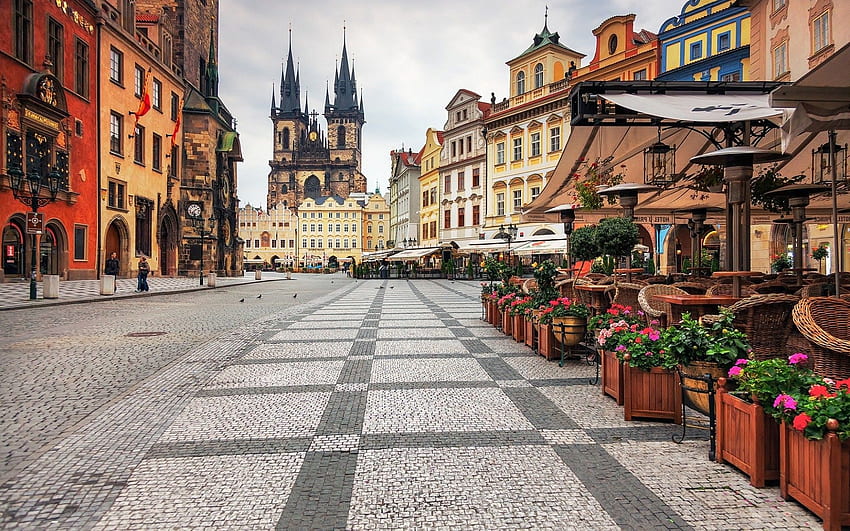 Градски площад в Прага, Чехия и HD тапет