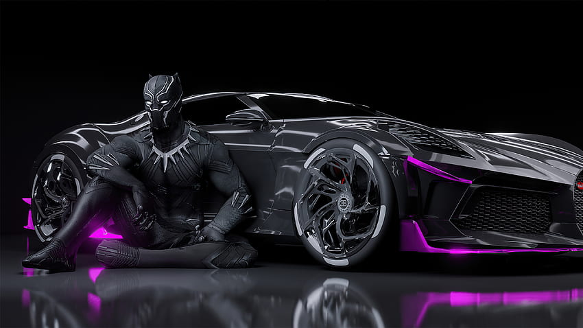 Black Panther Bugatti Chiron La voiture noire Ultra วอลล์เปเปอร์ HD