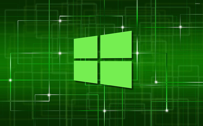 Logotipo simple verde de Windows 10 en una red fondo de pantalla