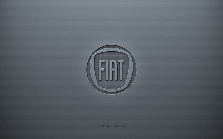 Лого на Fiat, сив творчески фон, емблема на Fiat, текстура на сива хартия, Fiat, сив фон, лого на Fiat 3d HD тапет