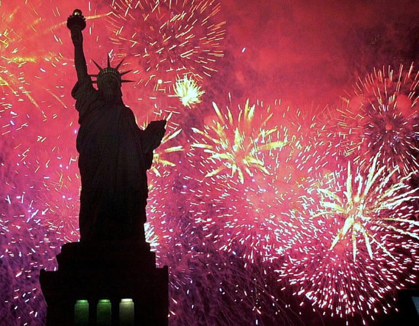 statue of liberity, liberity, fireworks, statue, 2009 HD wallpaper