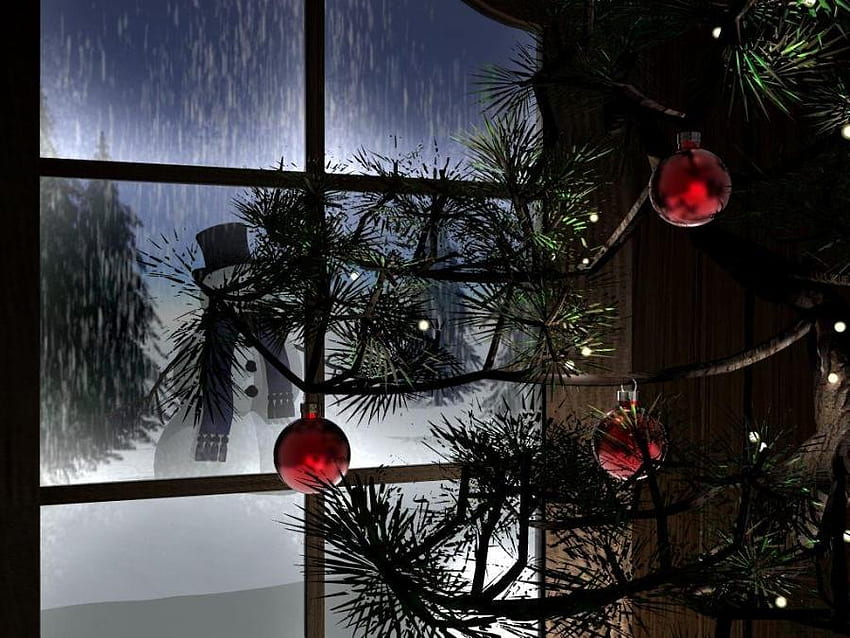 Christmas window, winter, holiday, window, christmas, tree HD wallpaper
