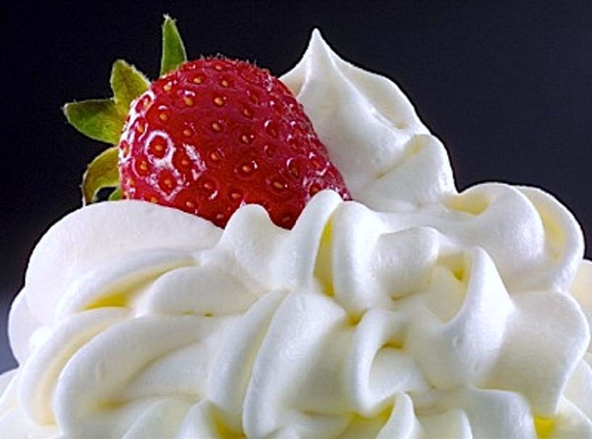 Mmmmmmmm, whipped cream, strawberry, yummy, red, dessert HD wallpaper