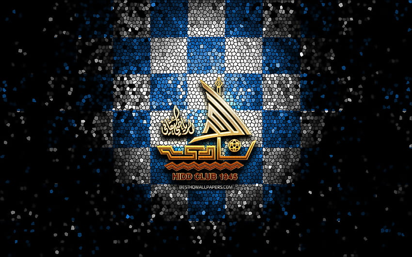 Al Hidd FC, glitter logo, Bahraini Premier League, blue white checkered background, soccer, japanese football club, Al Hidd SCC logo, Al-Hidd FC, mosaic art, football, Al Hidd SCC HD wallpaper
