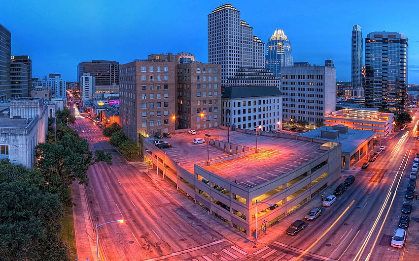 Cities, Night, Cars, Building, Parking, Texas, Austin HD wallpaper