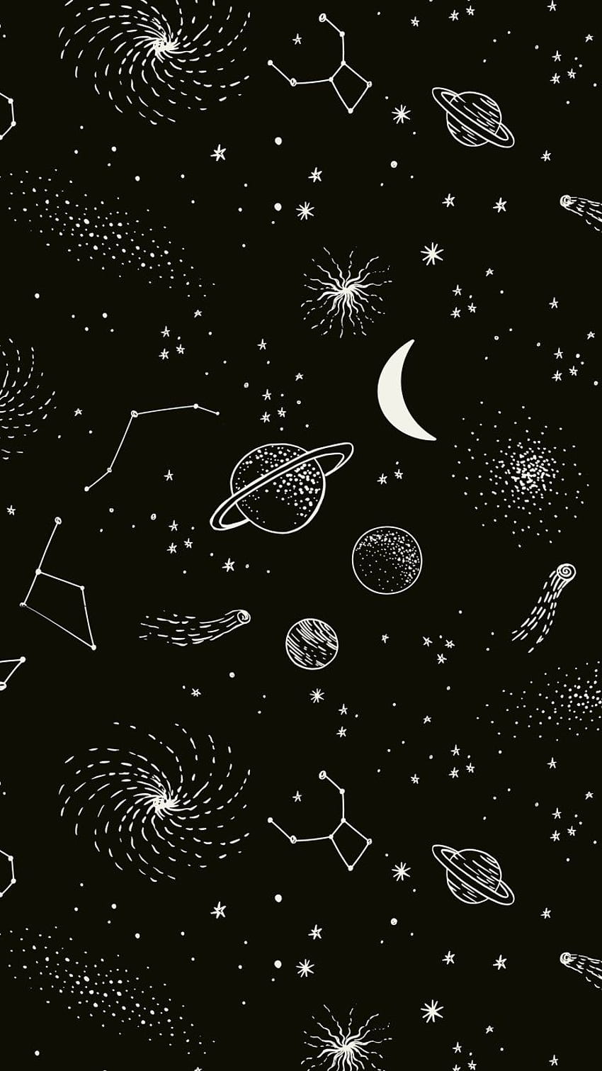 Space Planets Black and White Amoled Dark ⋆ Traxzee、黒い太陽系 HD電話の壁紙
