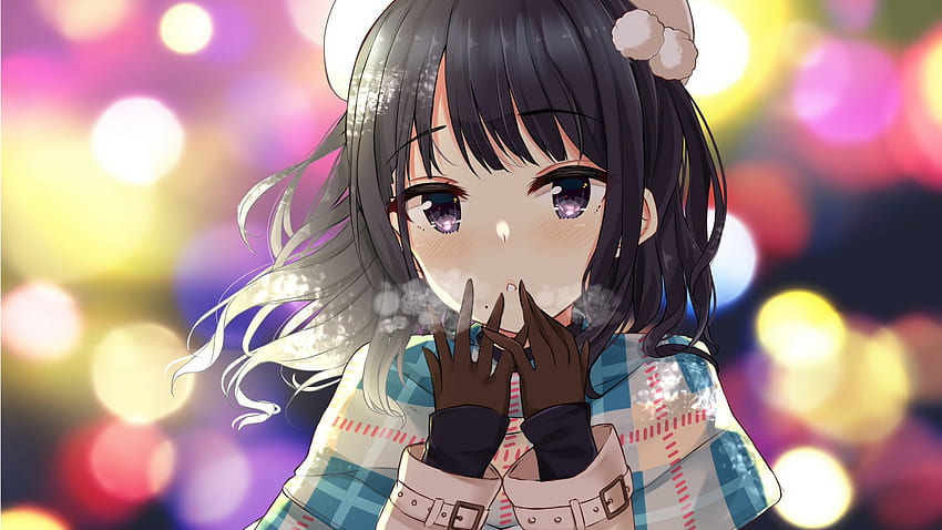 Beautiful Embarrassed Anime Girl with Short Black Hair Holding a Gift in  Her Hand, Blurred Background, Bokeh Stock Illustration - Illustration of  year, bokeh: 284385851