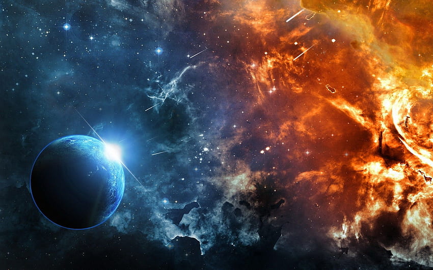 宇宙、火、氷、惑星、超新星、モバイル背景、宇宙火 高画質の壁紙