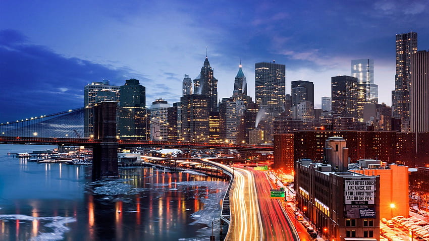 City New York Manhattan Winter - Brooklyn Bridge - - teahub.io HD wallpaper