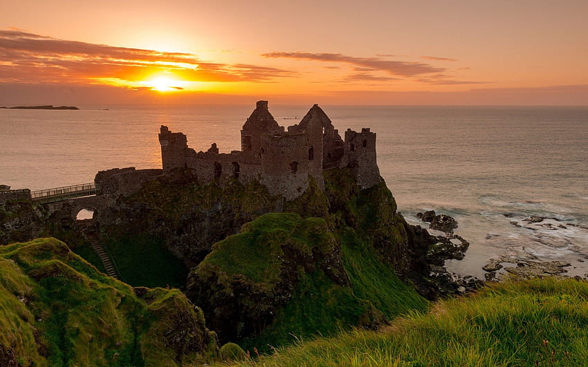 Sunset, castles, ruins, sea, Ulster HD wallpaper | Pxfuel