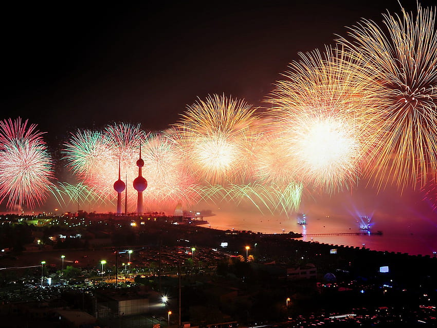 Fuegos artificiales del Día Nacional del Día de la Liberación de Kuwait fondo de pantalla