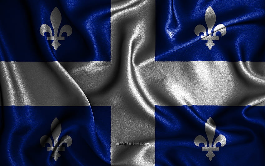 Quebec flag, , silk wavy flags, canadian provinces, Day of Quebec, fabric flags, Flag of Quebec, 3D art, Quebec, Provinces of Canada, Quebec 3D flag, Canada HD wallpaper