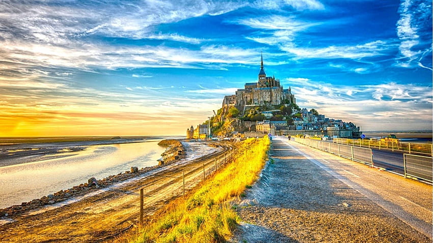 Średniowieczny - Fantastyczny Mont Saint Michel Normandia Półwysep Sea Hill Niebo Klasztor Galeria dla Tapeta HD