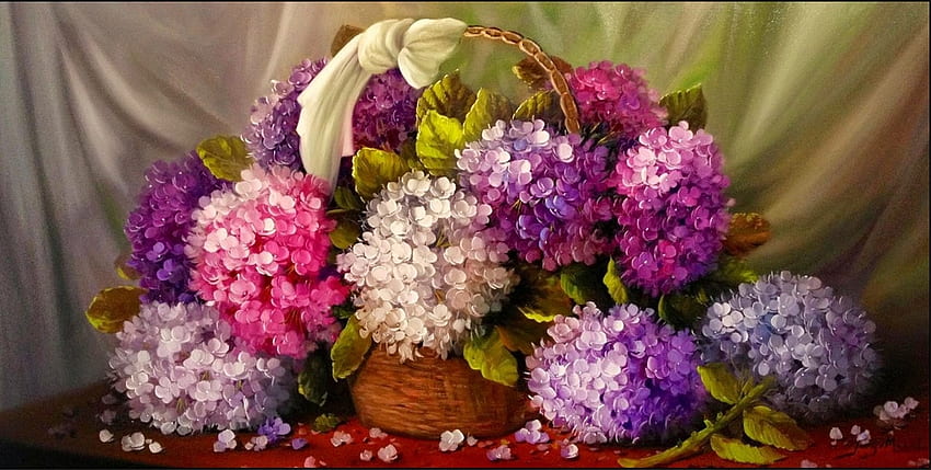 hortensias, morado, rosa, pintura, hortensia, pictura, flor, verde, jorge maciel fondo de pantalla