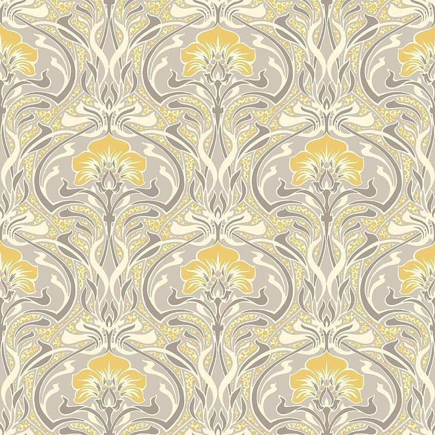 Flora Nouveau Grey & Yellow Retro Floral, Gray and Yellow HD phone wallpaper