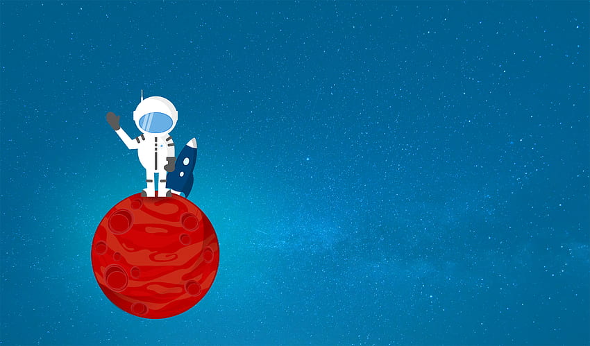 : Cartoon astronauta sul pianeta rosso - con copyspace - alieno, pianeti, scienza, cartone animato galleggiante astronauta Sfondo HD