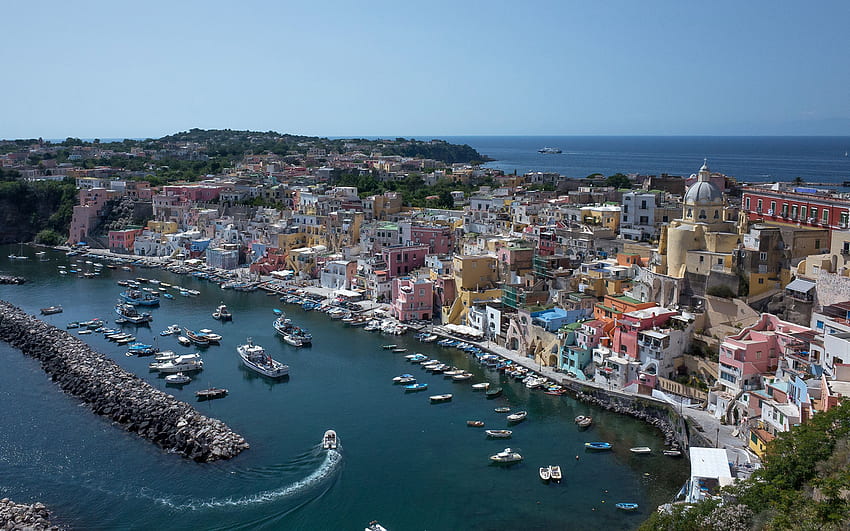 Procida, Kampania, Zatoka Neapolitańska Cove Coast Miasta Tapeta HD