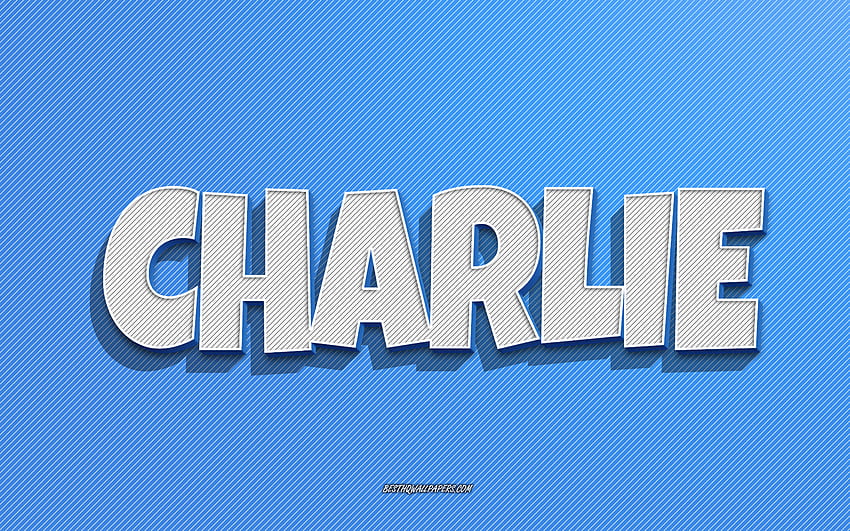 チャーリー、青い線の背景、名前、チャーリーの名前、男性の名前、チャーリー グリーティング カード、線画、チャーリーの名前 高画質の壁紙