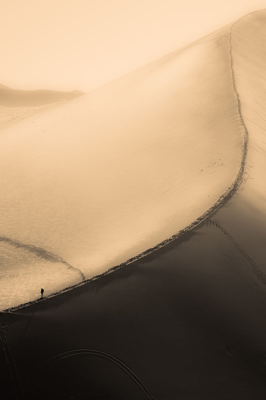 Sand, Desert, View From Above, Silhouette, , , Dunes, Links HD phone wallpaper