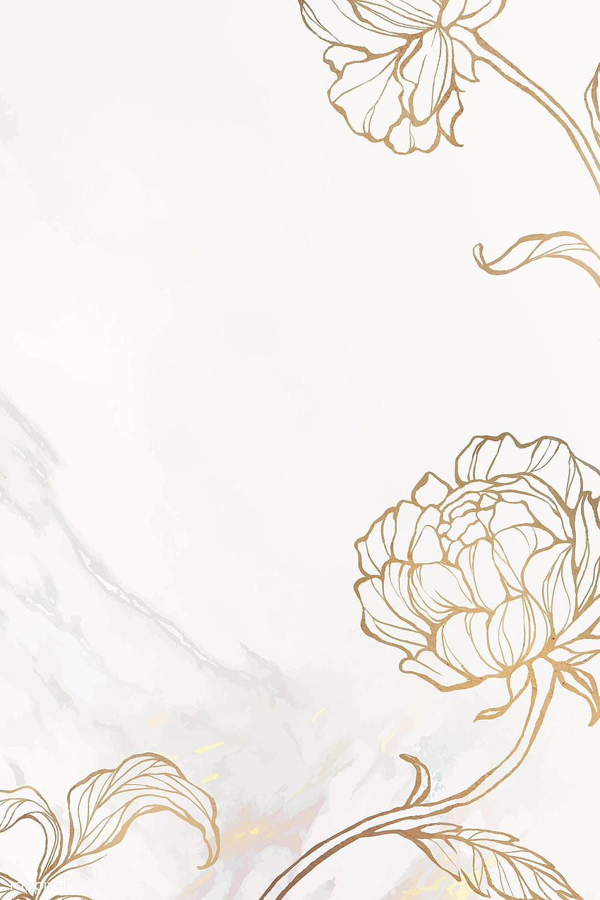 大理石の背景ベクトルに金の花の輪郭のプレミアムベクター。 大理石の背景、花の背景、花のボーダー デザイン HD電話の壁紙