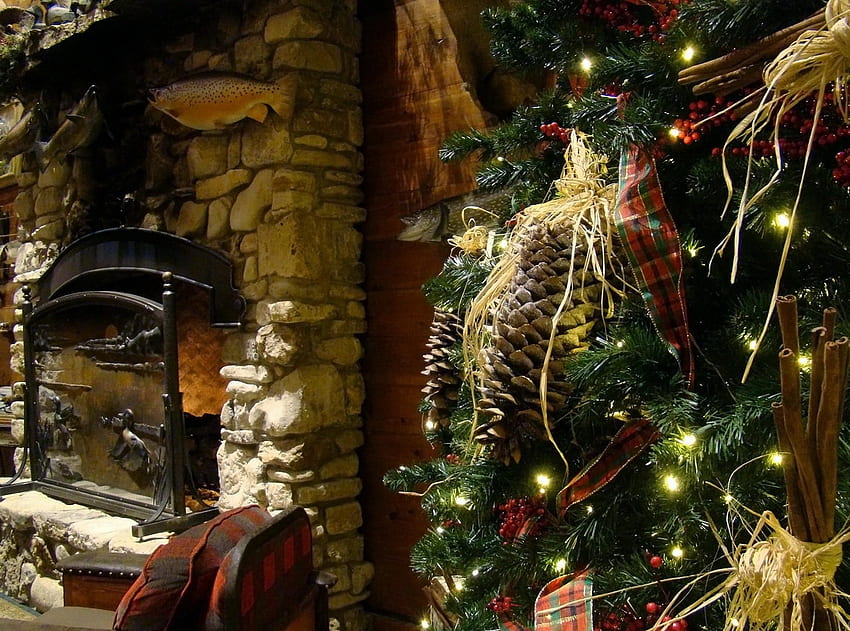 休日, コーン, おもちゃ, クリスマス, クリスマスツリー, ガーランド, 心地よさ, 快適さ, 暖炉 高画質の壁紙