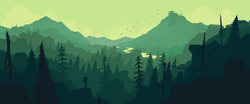 Firewatch, Landscape, Forest, Minimalistic - Maiden, 3440x1440 Green HD wallpaper