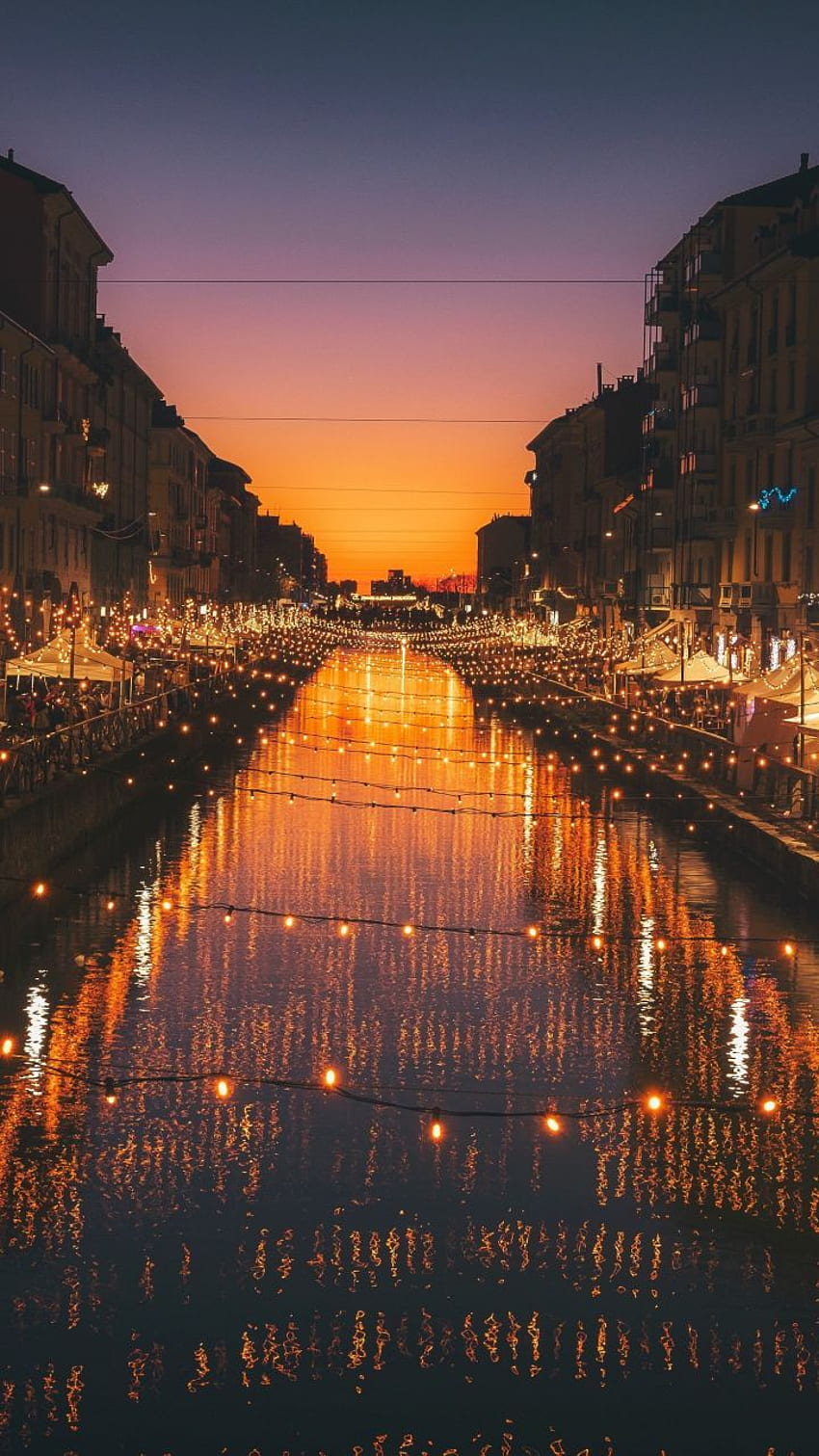 Milan, city, river, night, lights, celebrations,, Milan Skyline HD phone wallpaper