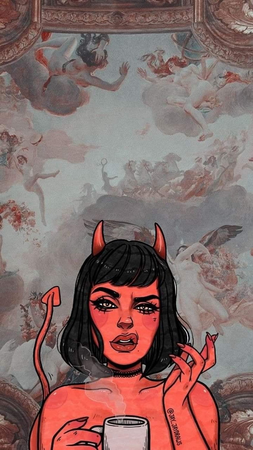 Roter ästhetischer Hintergrund Ästhetischer Teufel, Teufel-Mädchen-Ästhetik HD-Handy-Hintergrundbild