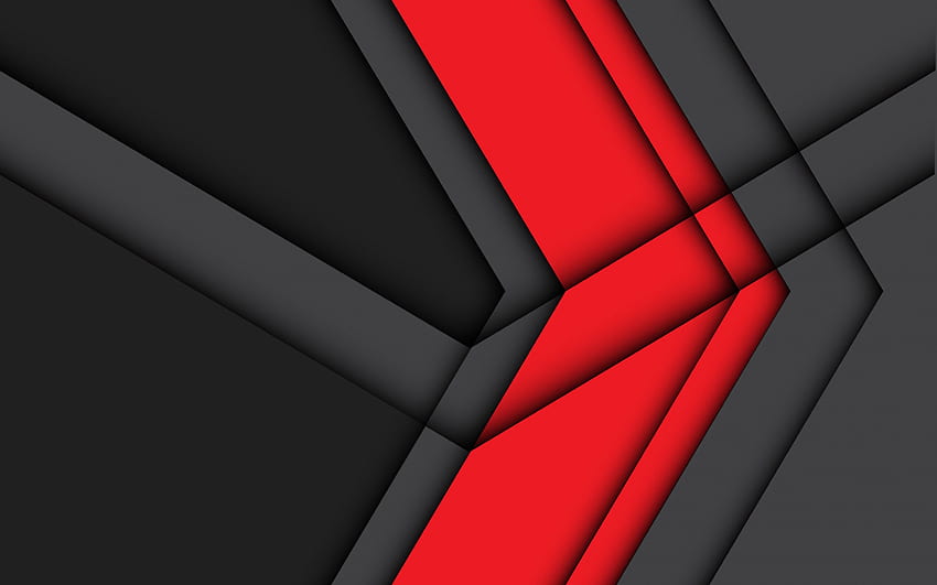 material design, freccia rossa, forme geometriche, lecca-lecca, triangoli, creatività, strisce, geometria, nero per con risoluzione. Alta qualità Sfondo HD