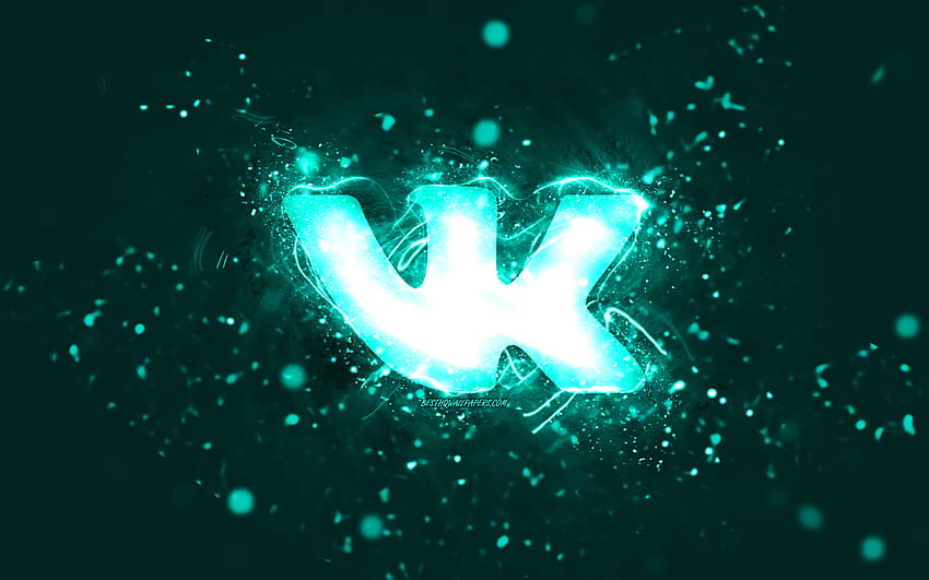 โลโก้ VKontakte สีฟ้าคราม, ไฟนีออนสีฟ้าคราม, ความคิดสร้างสรรค์, พื้นหลังนามธรรมสีฟ้าคราม, โลโก้ VKontakte, เครือข่ายสังคม, VKontakte วอลล์เปเปอร์ HD