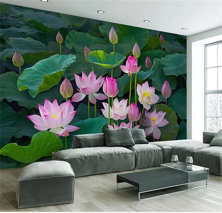 Mural personalizado para sala de estar em 3D, flor de lótus, lago, pintura, fundo de TV, não tecido para parede 3D. para paredes 3D. para paredes, Lotus Flower Art papel de parede HD