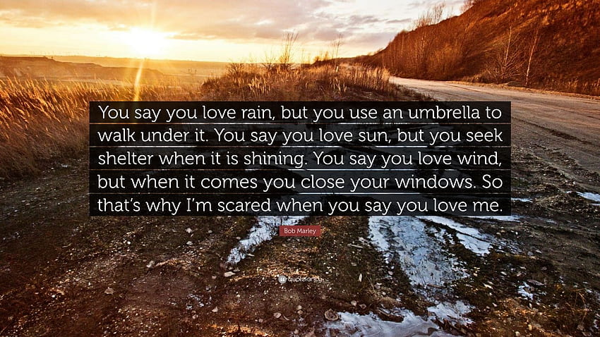Bob Marley Quote: “You say you love rain, but you use an umbrella to walk under it. You say you love sun, but you seek shelter when it is s.” (12 ) HD wallpaper