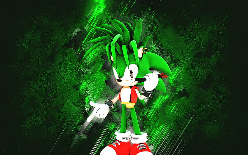 Manic the Hedgehog, Sonic, зелен каменен фон, гръндж изкуство, Sonic персонажи, Manic the Hedgehog Sonic HD тапет