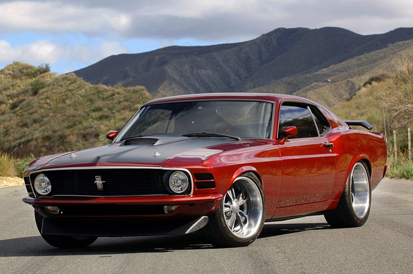 70* Mustang, Ford, roues personnalisées, classique, rouge Fond d'écran HD