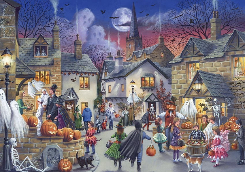 Halloween, tony, dzieci, sztuka, szczęśliwy, praca, Ryan, domy Tapeta HD