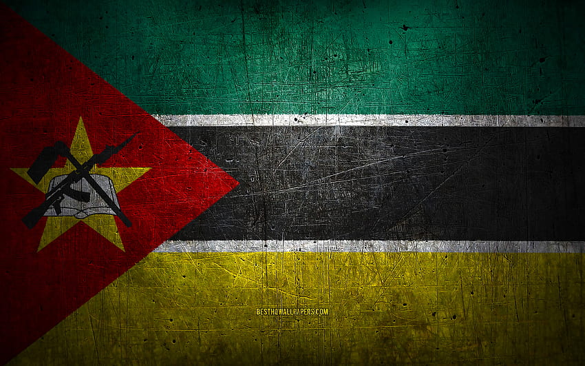 Bendera logam Mozambik, seni grunge, negara-negara Afrika, Hari Mozambik, simbol nasional, bendera Mozambik, bendera logam, Bendera Mozambik, Afrika, bendera Mozambik, Mozambik Wallpaper HD