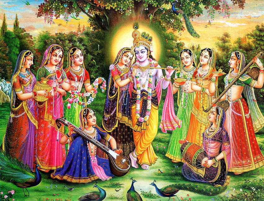 Schöne Radha und Krishna und die acht Häuptling Gopis. Lord Krishna, Krishna Radha Malerei, Krishna, Krishna Leela HD-Hintergrundbild