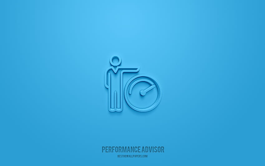 Ikon Performance Advisor 3d, latar belakang biru, simbol 3d, Performance Advisor, ikon bisnis, ikon 3d, tanda Performance Advisor, ikon bisnis 3d Wallpaper HD