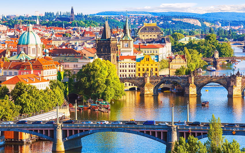 Prague Czech Republic Bridges Rivers Cities HD wallpaper