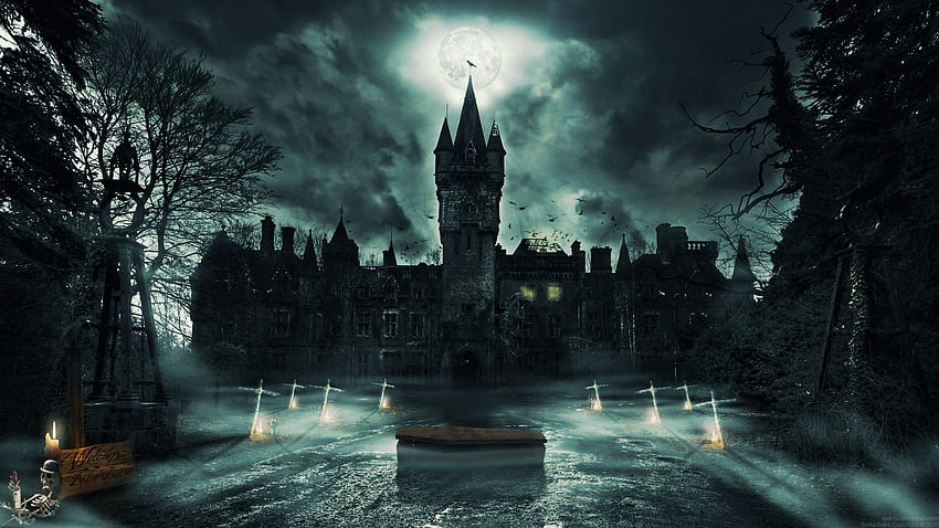Gothic Castle Voll und Hintergrund., Dark Gothic Castle HD-Hintergrundbild