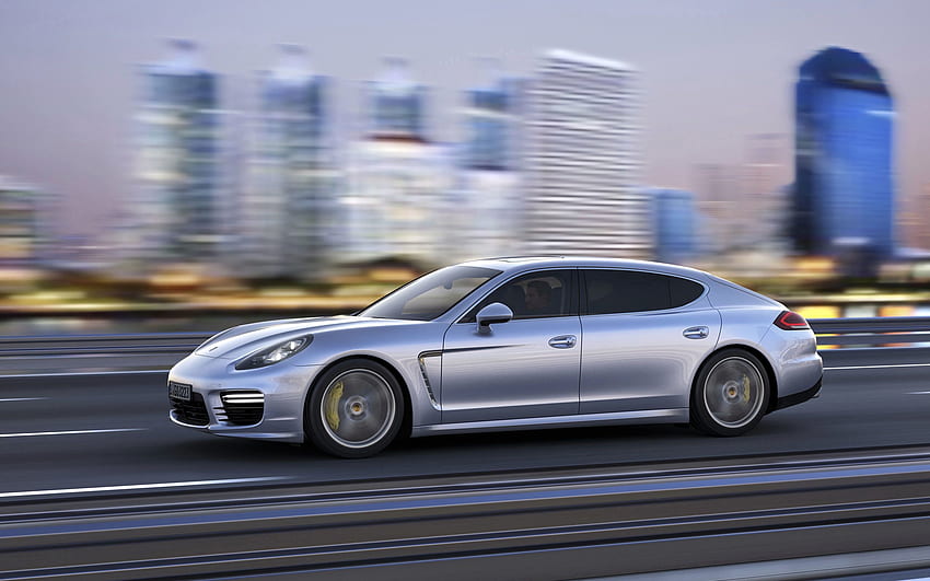 Porsche, voitures, trafic, mouvement, vue latérale, argent, argenté, Panamera Fond d'écran HD