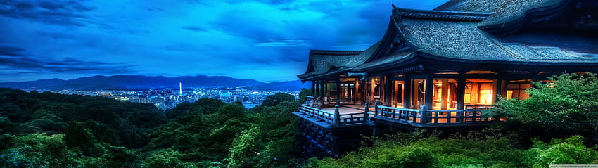 เกียวโต, ญี่ปุ่นในเวลากลางคืน Ultra พื้นหลังสำหรับ, 32:9 วอลล์เปเปอร์ HD