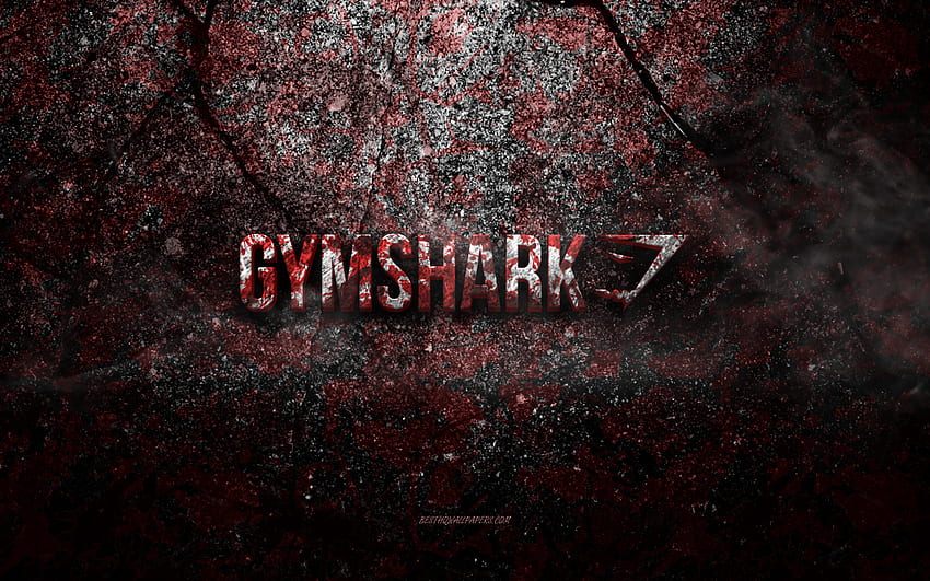 Gymshark ロゴ、グランジ アート、Gymshark 石のロゴ、赤い石のテクスチャ、Gymshark、グランジ石のテクスチャ、Gymshark のエンブレム、Gymshark 3 d ロゴ 高画質の壁紙