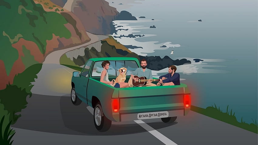 coast company musicians road car travel HD wallpaper