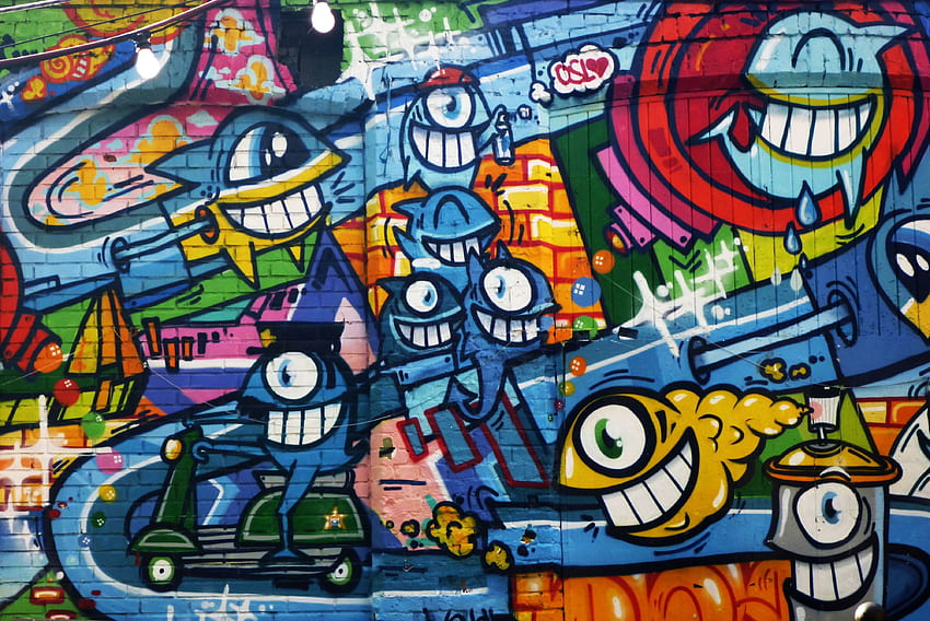 Graffiti, wall art, luminoso, muro di strada Sfondo HD