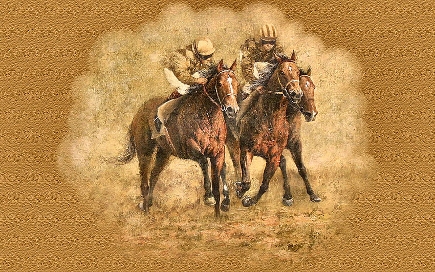 Horse Race, animal, horse, art, beautiful, sport, illustration, artwork, wide screen, painting, equine HD wallpaper