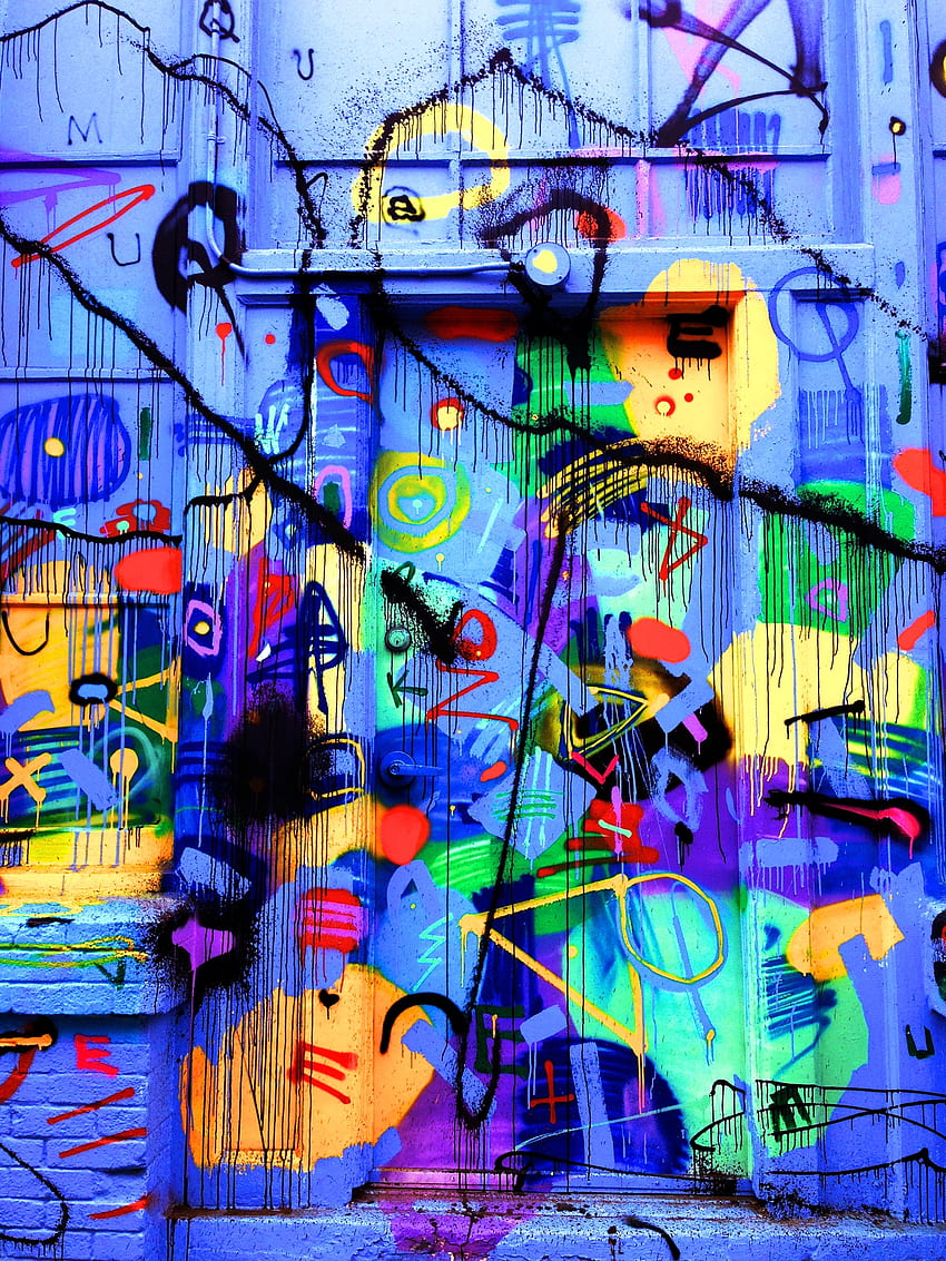 arte, brillante, multicolor, abigarrado, graffiti, puerta fondo de pantalla del teléfono