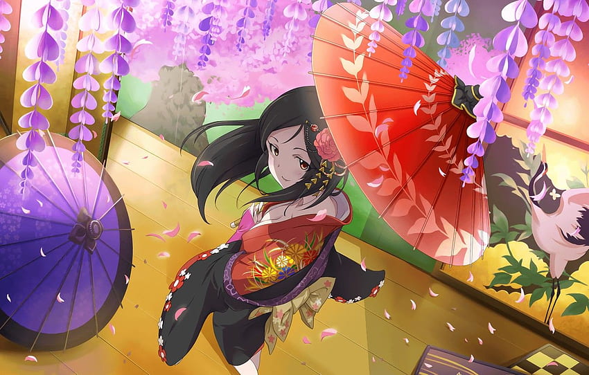 Momoi Satsuki, Idolmaster, Sakura, Wisteria, crane HD wallpaper